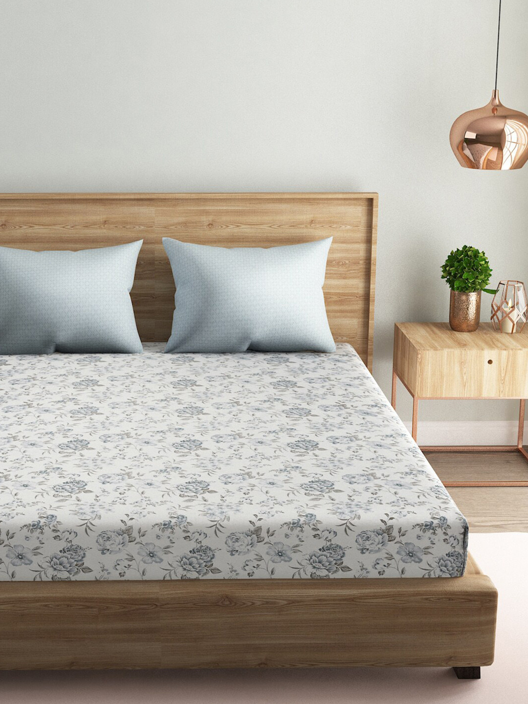 

Naksh White & Sea Green Floral Pure Cotton 144 TC Queen Bedsheet with 2 Pillow Covers