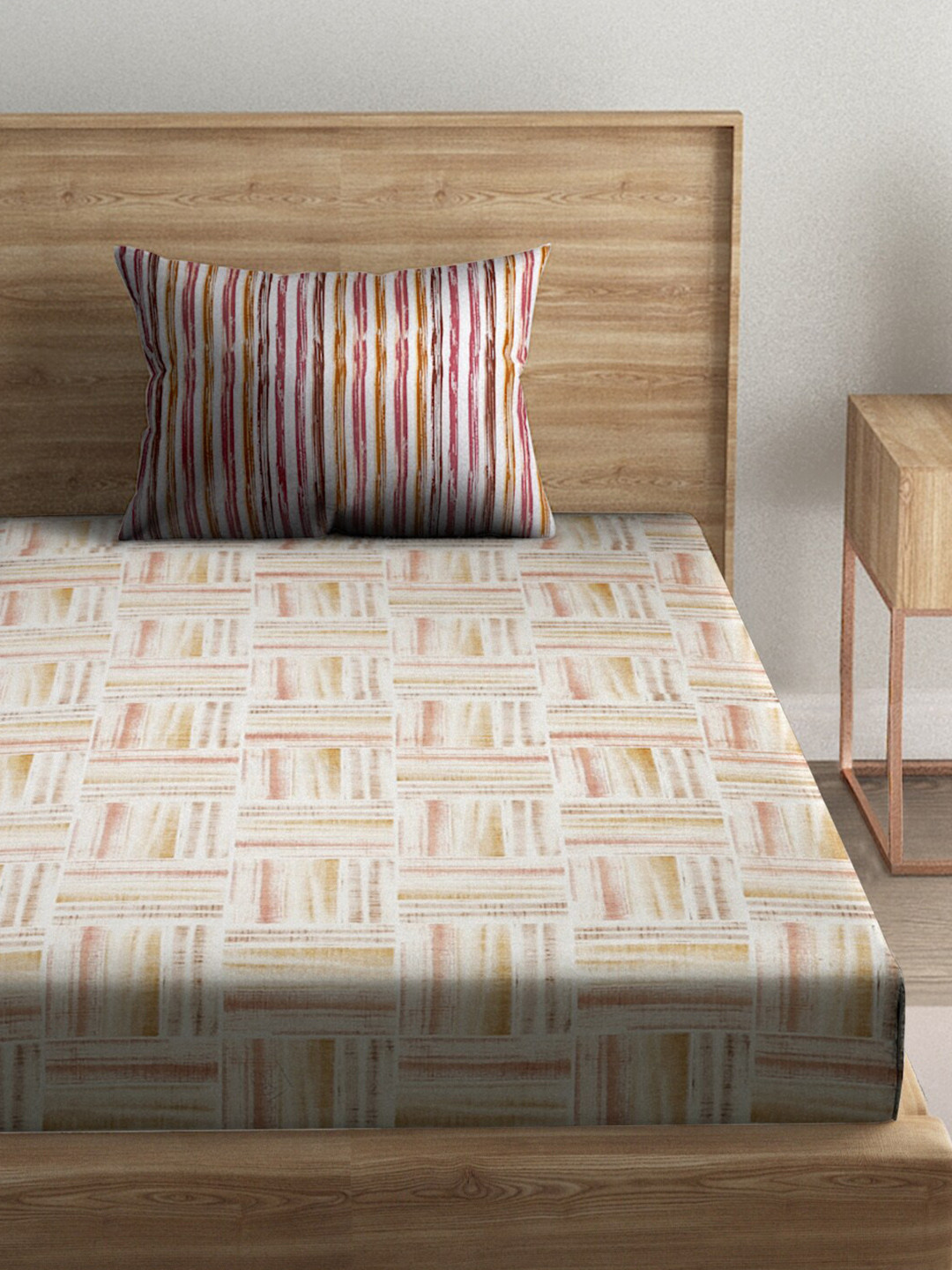 

Naksh White & Brown Geometric Pure Cotton 144 TC Single Bedsheet With 1 Pillow Cover