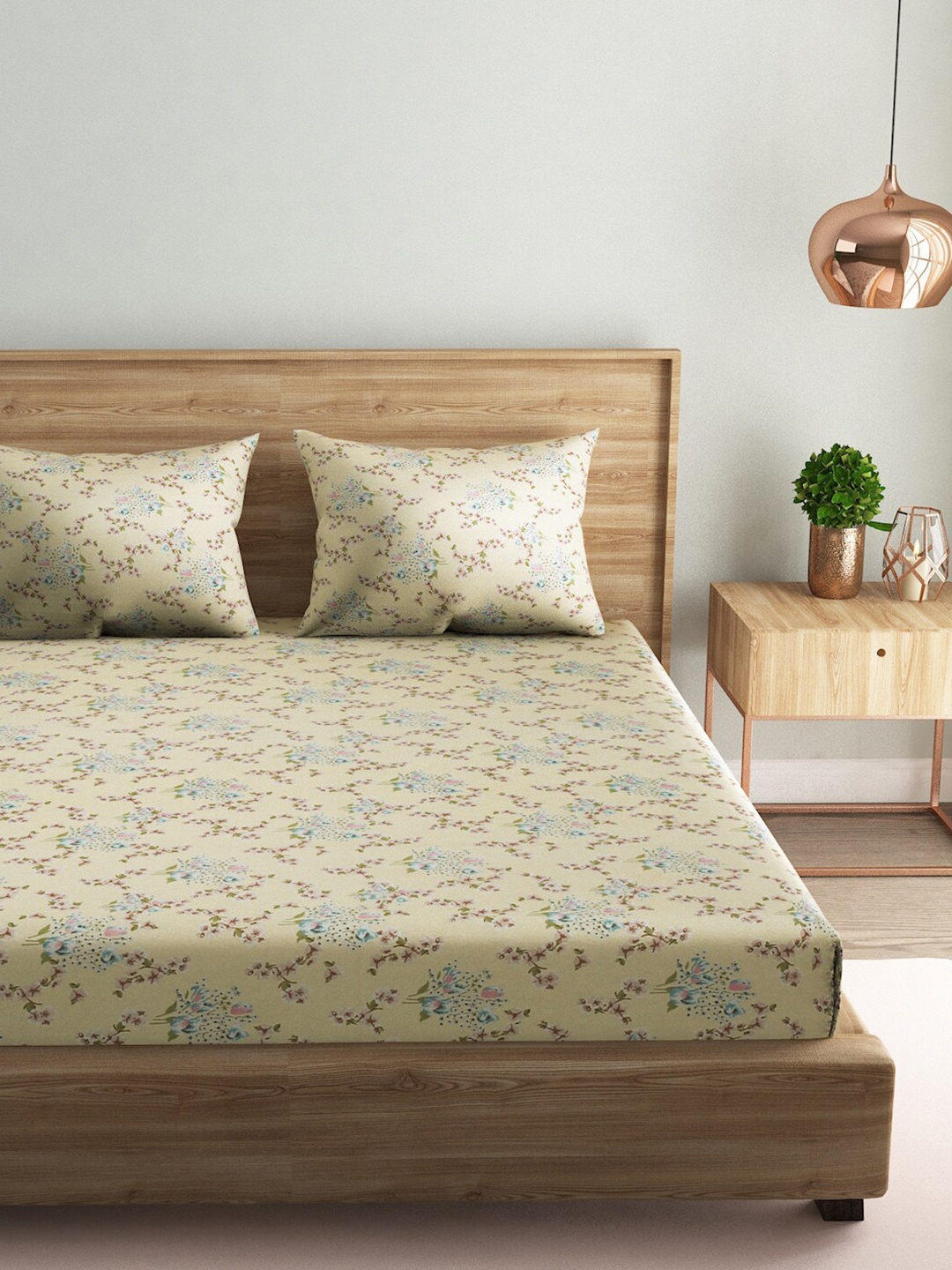 

Naksh Yellow & Pink Floral Pure Cotton 186 TC King Bedsheet With 2 Pillow Covers