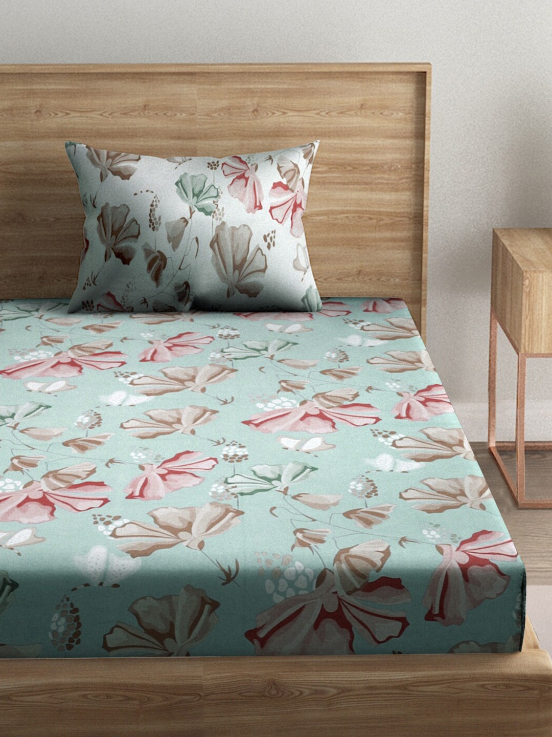 

Naksh Blue & Pink Floral Pure Cotton 186 TC Single Bedsheet With 1 Pillow Cover