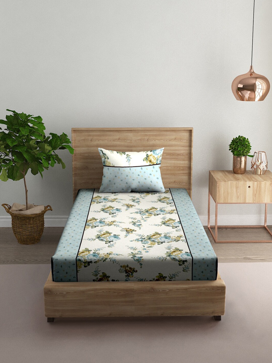 

Naksh Blue & White Floral Pure Cotton 186 TC Single Bedsheet With 1 Pillow Cover