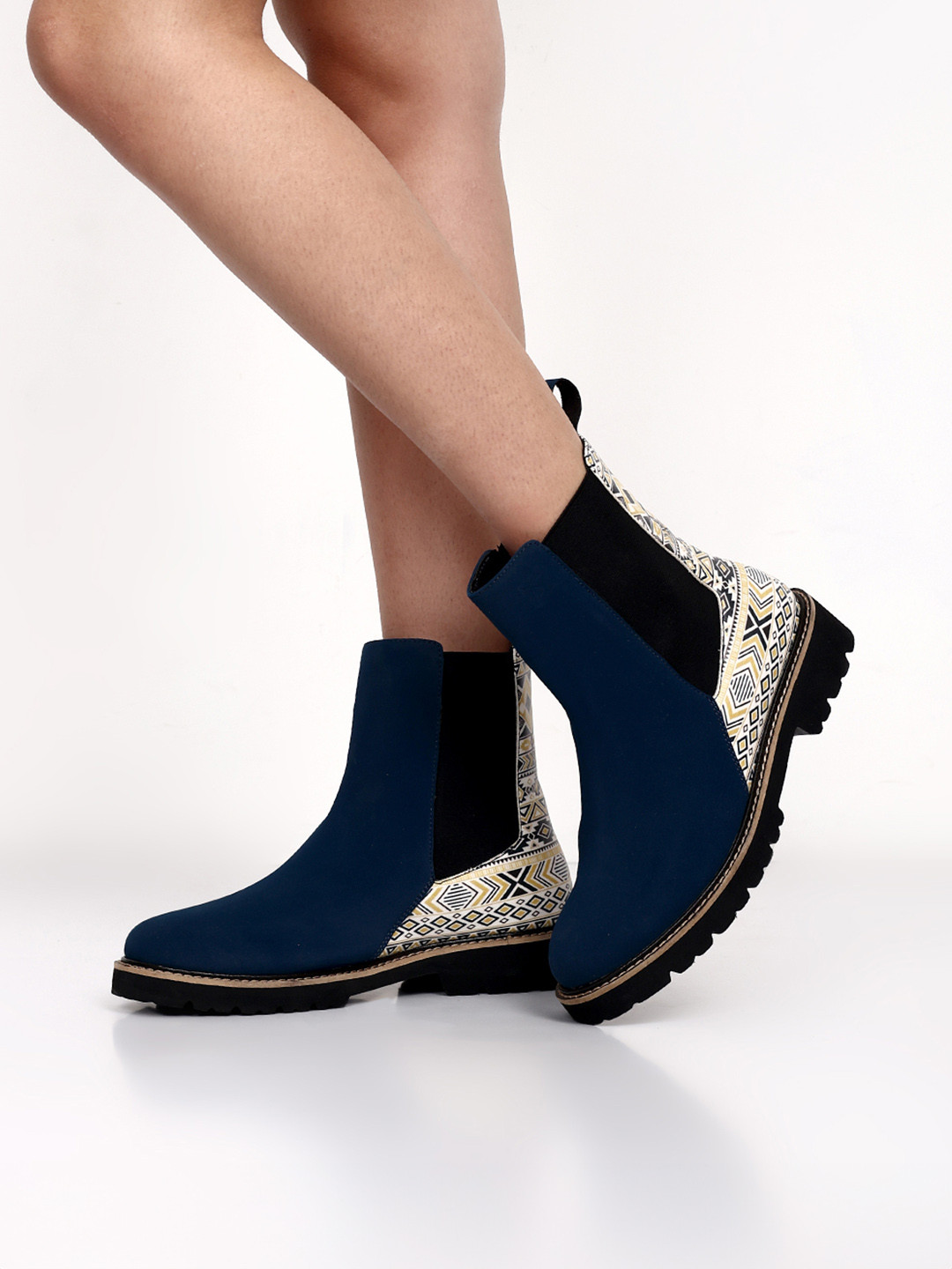 

yoho Women Mid Top Digital Printed Chelsea Boots, Navy blue