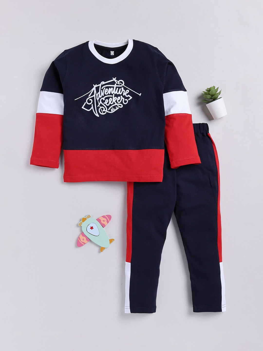 

Toonyport Boys Typography Printed Cotton Tracksuits, Navy blue