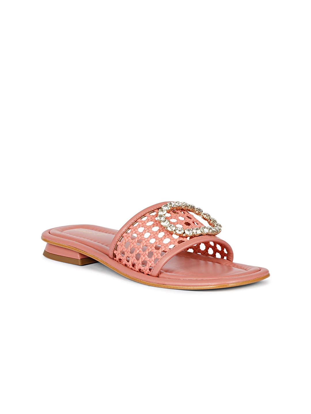 

Saint G Embellished Leather Open Toe Flats, Coral
