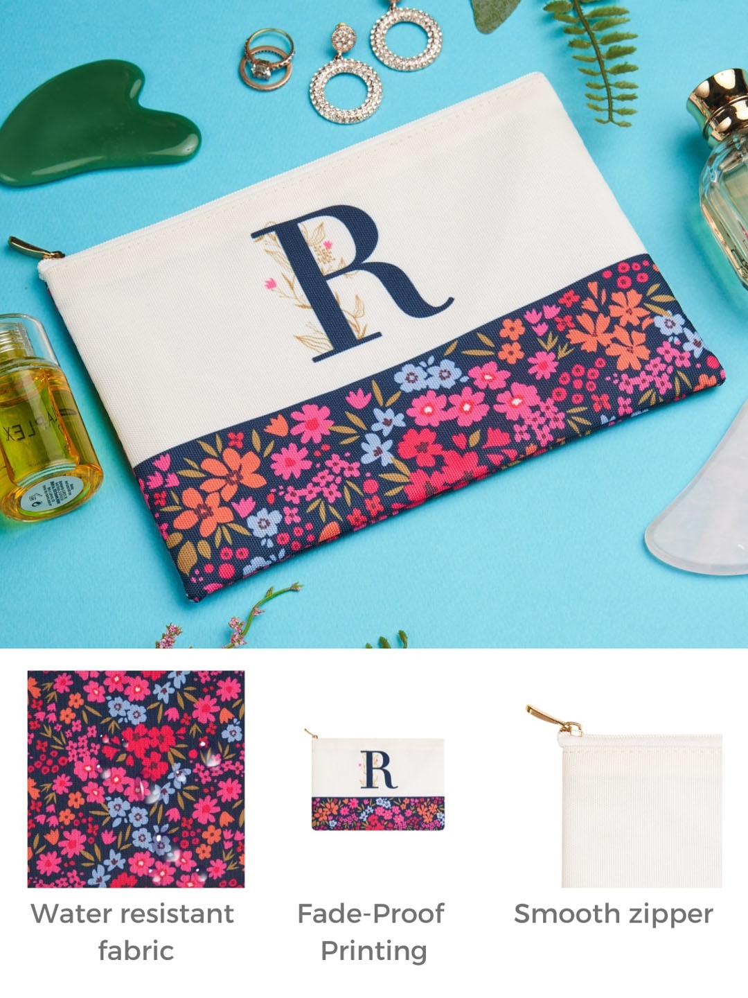 

Doodle Printed Water Resistant Cosmetic Pouch, Pink