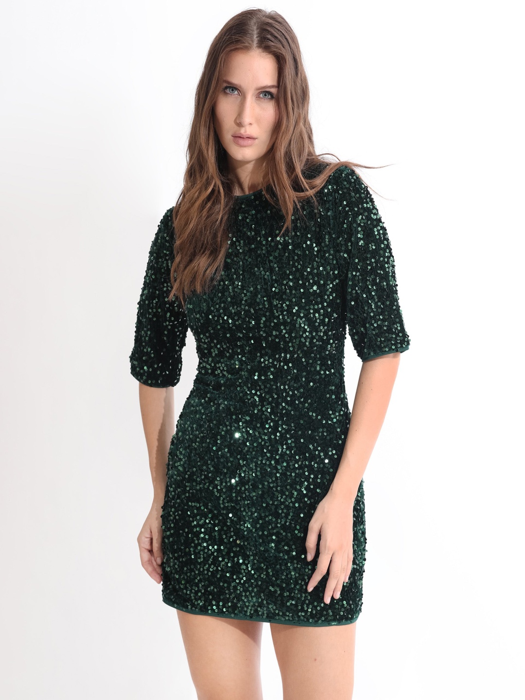

RAREISM Sequin Embellished Sheath Mini Dress, Green