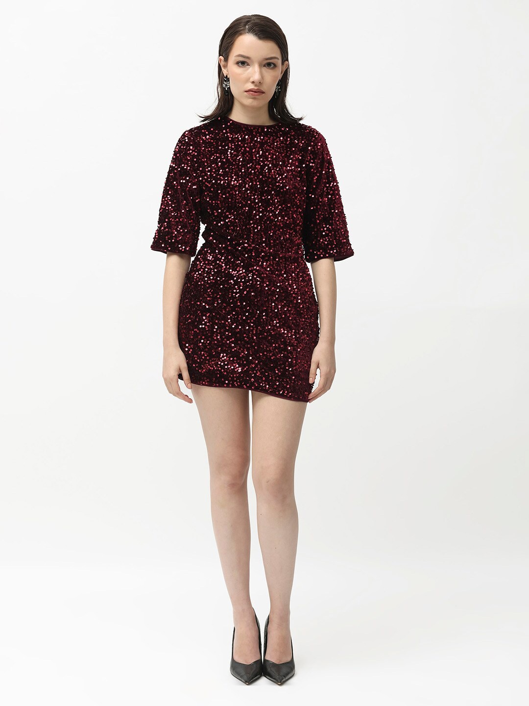 

RAREISM Embellished Sequinned Sheath Mini Dress, Maroon