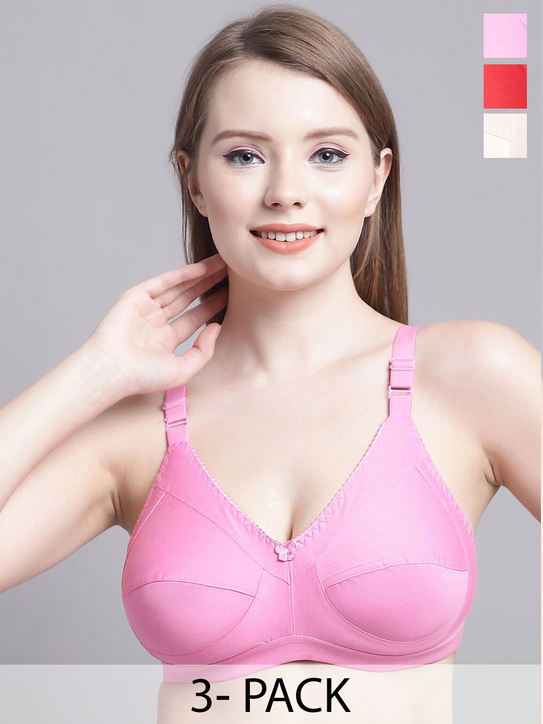 

GRACIT Pack Of 3 Non-Padded Medium Coverage All Day Comfort Everyday Bra, Red