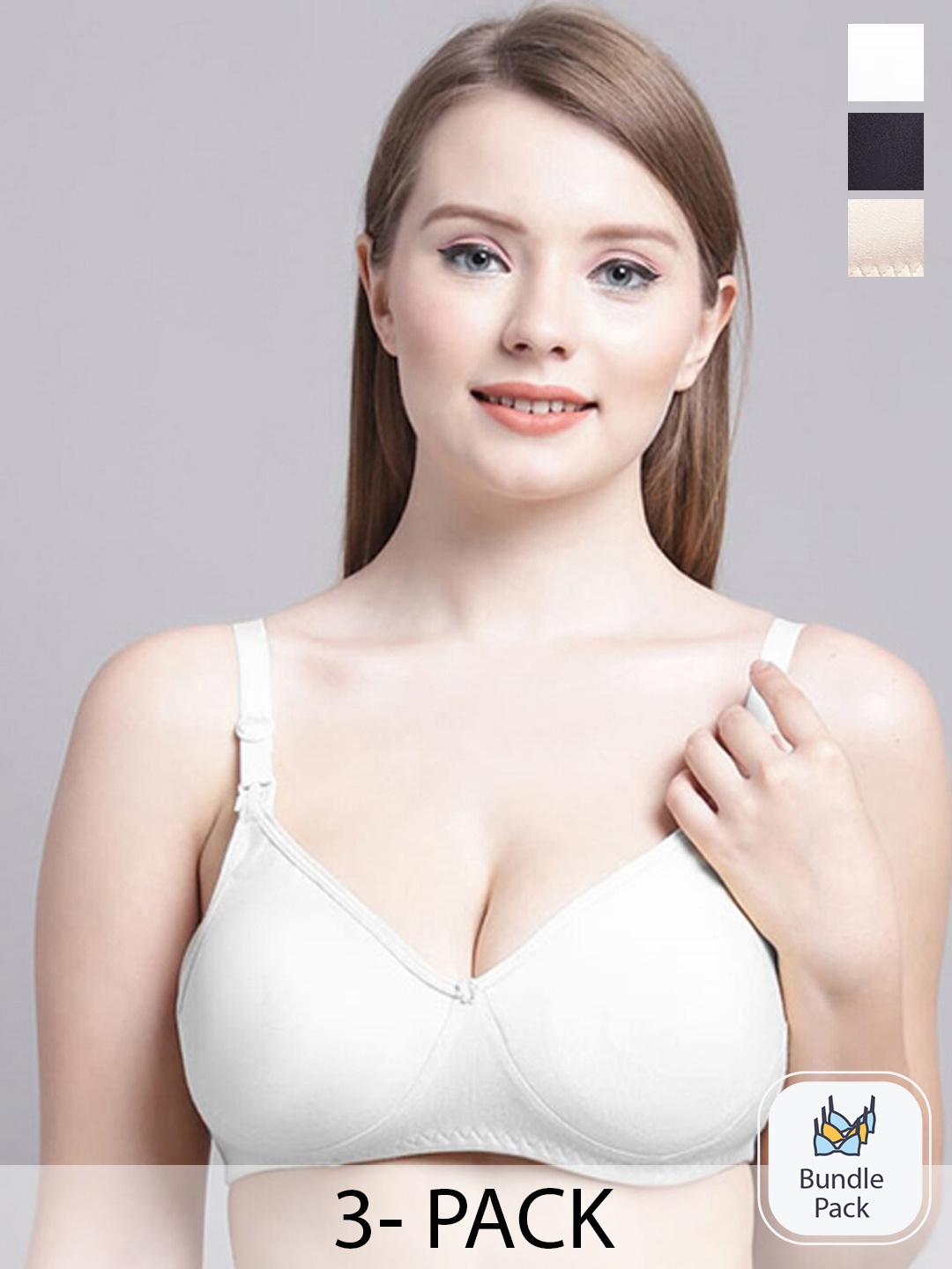 

GRACIT Pack Of 3 Non-Padded Medium Coverage All Day Comfort Seamless Maternity Bra, Black