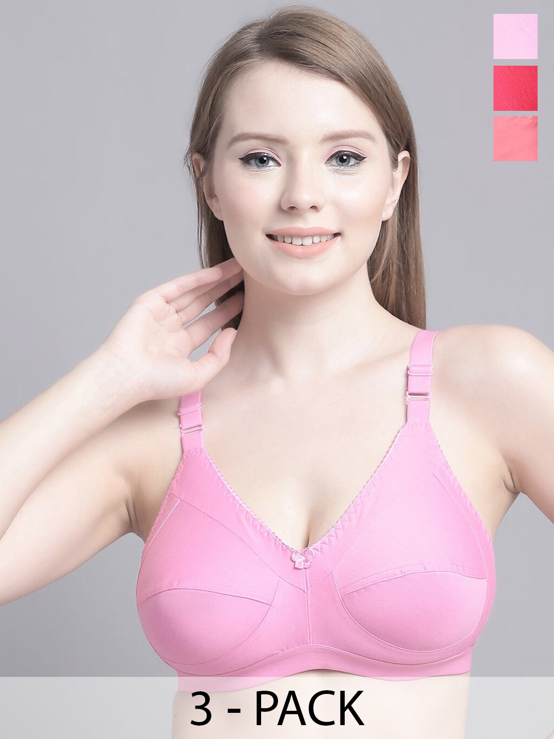 

GRACIT Pack Of 3 Non-Padded Medium Coverage All Day Comfort Everyday Bra, Pink