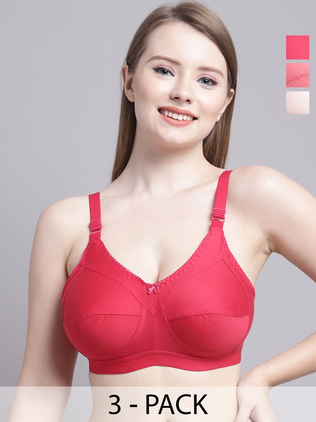 

GRACIT Pack Of 3 Medium Coverage All Day Comfort Everyday Bra, Pink