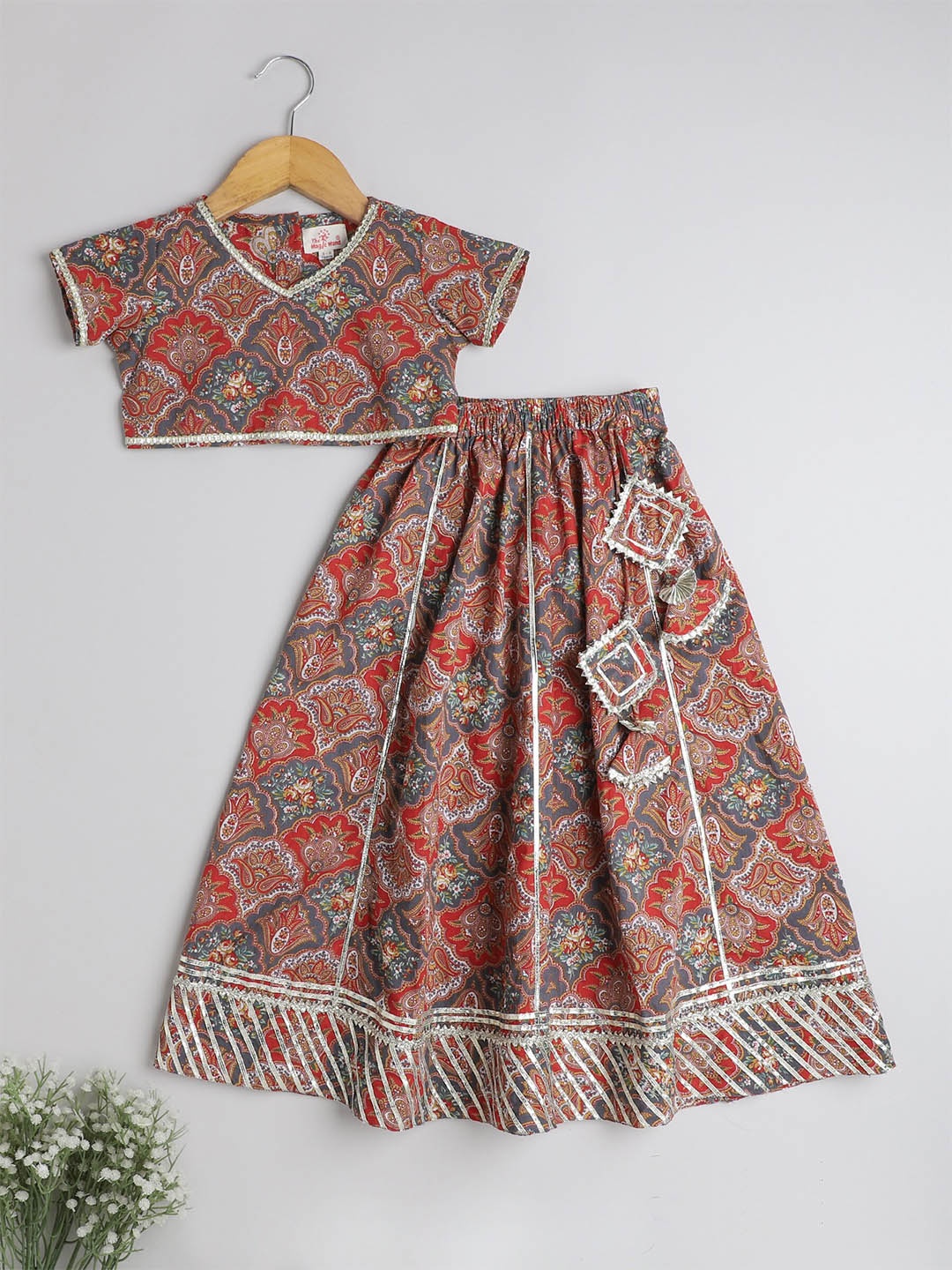 

The Magic Wand Girls Printed Cotton Ready To Wear Lehenga & Choli, Maroon