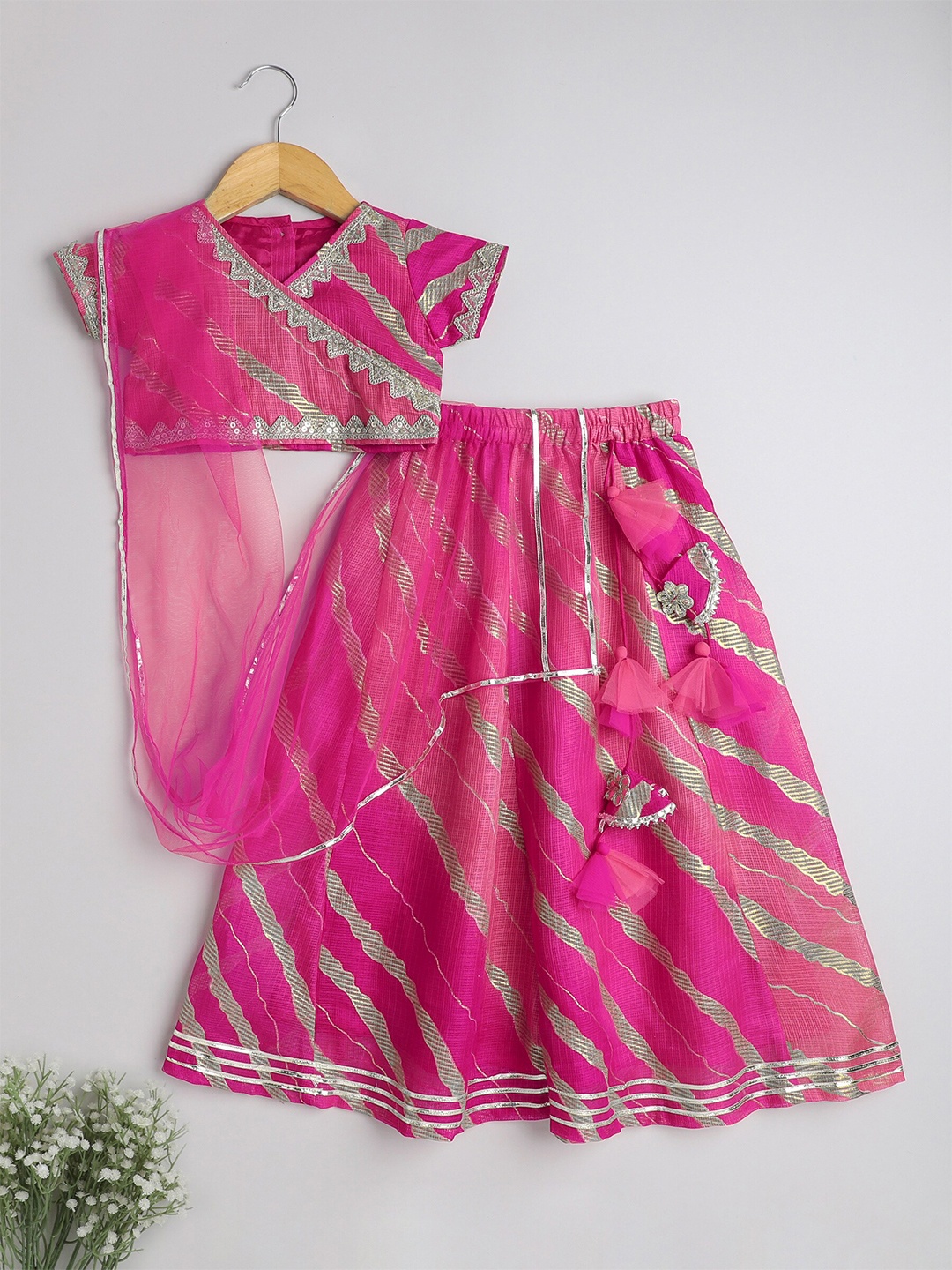 

The Magic Wand Girls Embellished Gotta Patti Ready to Wear Lehenga & Blouse With Dupatta, Fuchsia