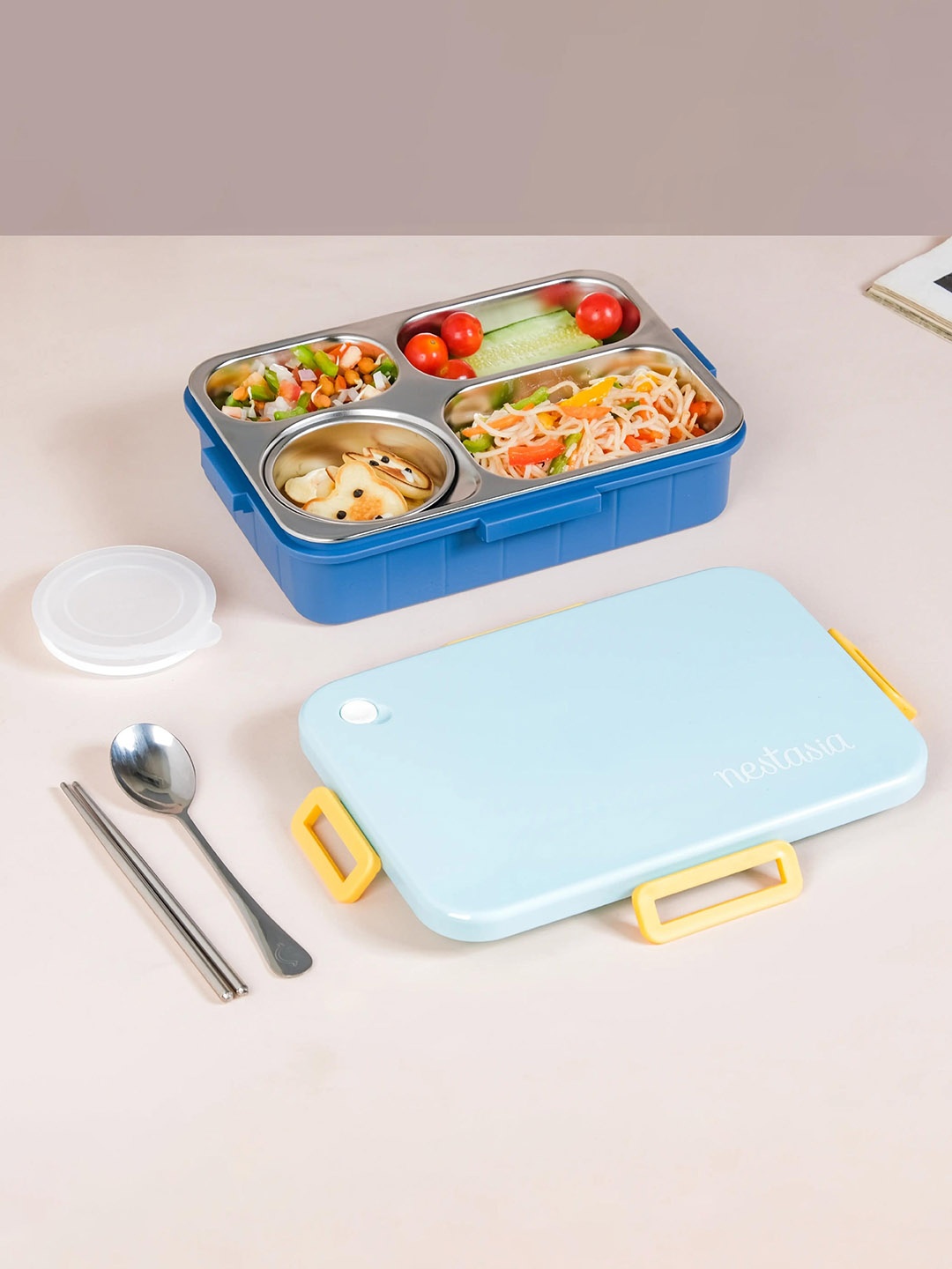

Nestasia Blue Stainless Steel Lunch Box With 4 Sealed Compartments 900 ml