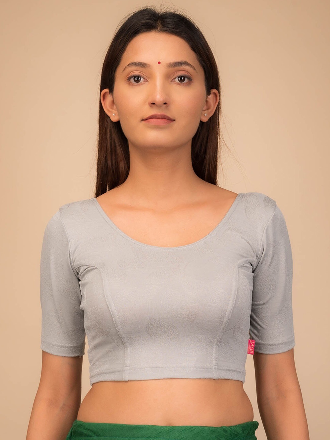 

Bindigasm's Advi Self Design Stretchable Slip On Jacquard Blouse, Grey