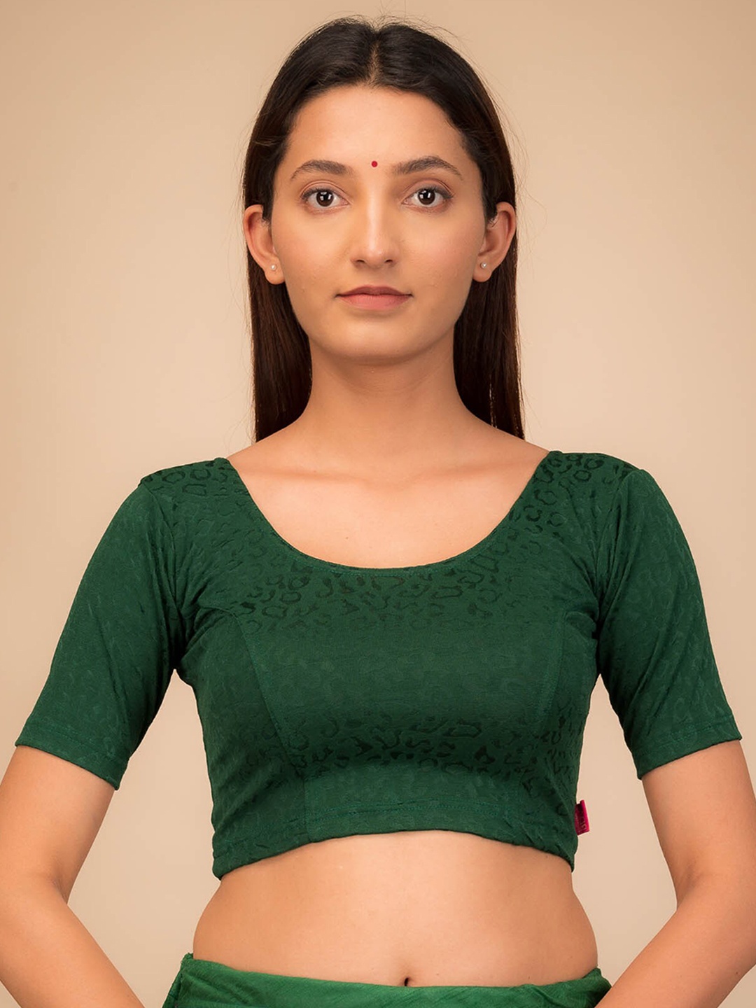 

Bindigasm's Advi Self Design Stretchable Slip On Saree Blouse, Green