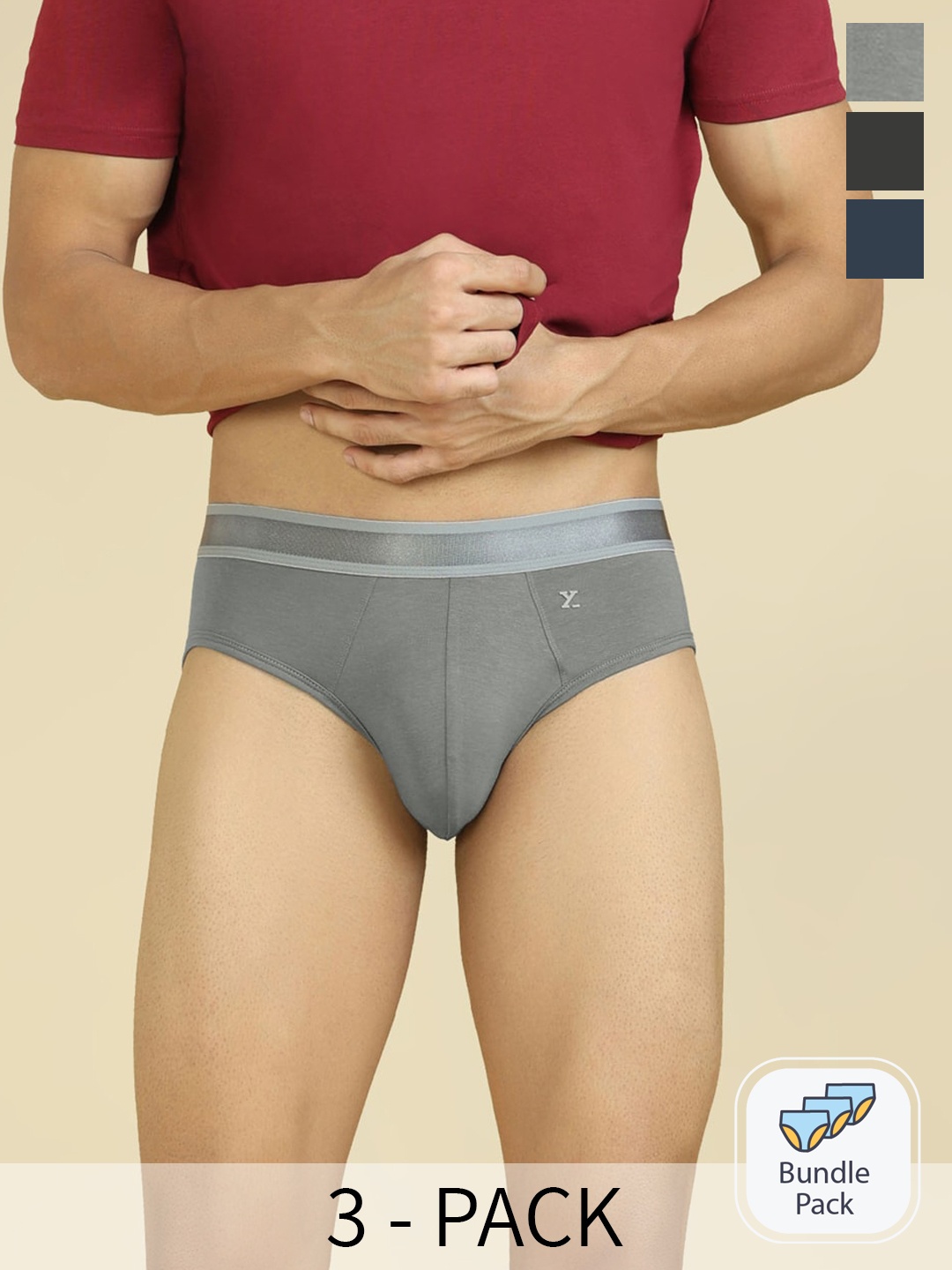 

XYXX Pack of 3 Mid-Rise IntelliCraft Supima Cotton Modal Briefs XYBRF3PCKN950, Grey