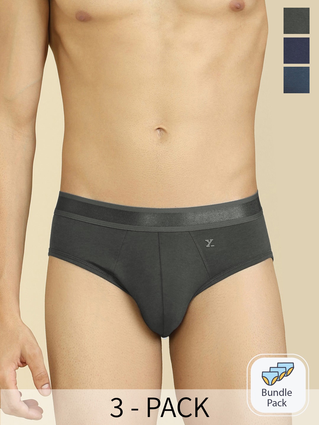 

XYXX Pack of 3 Crest IntelliCraft Supima Cotton Modal Basic Briefs XYBRF3PCKN949, Navy blue