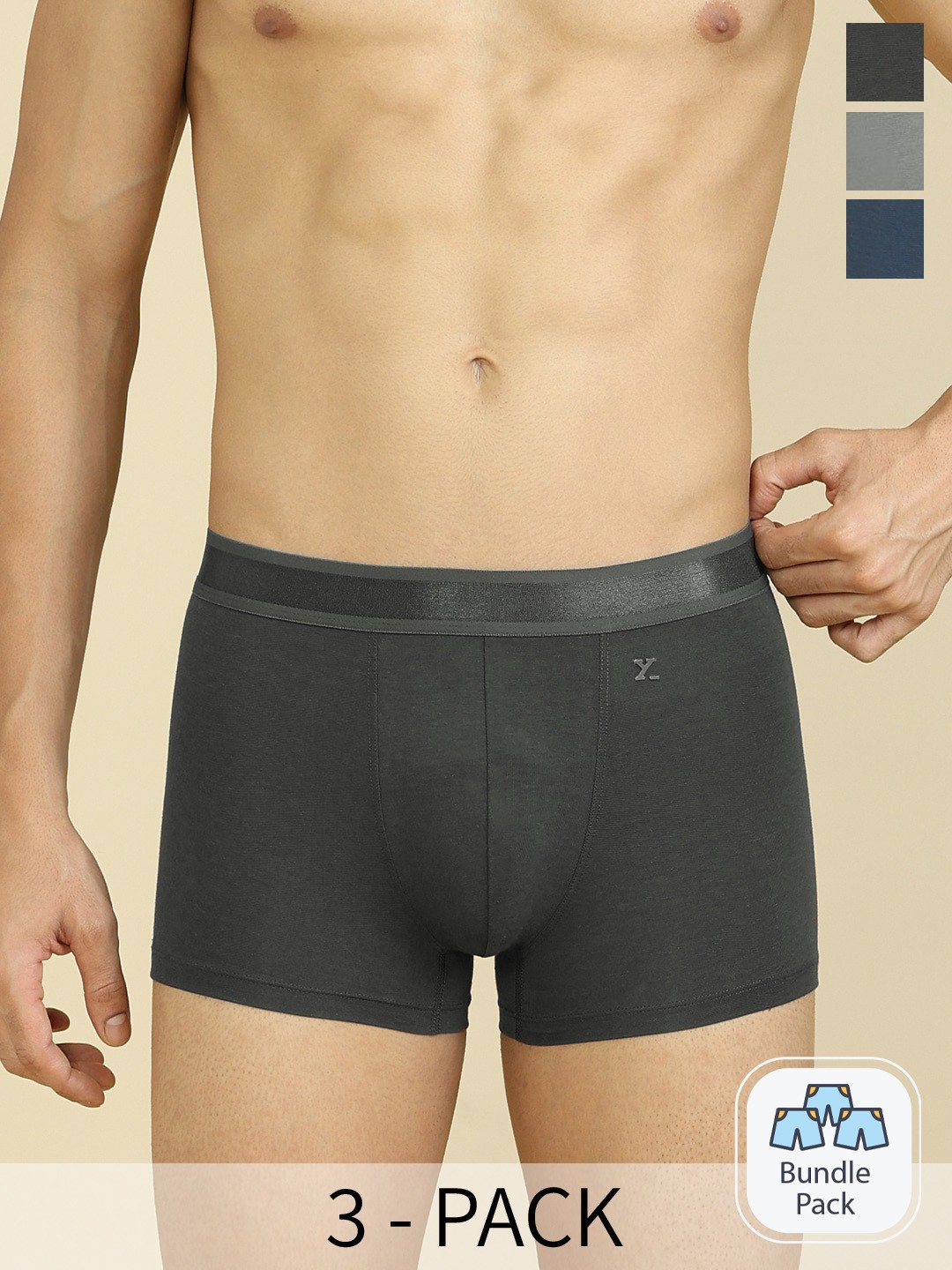 

XYXX Pack Of 3 Crest IntelliCraft Supima Cotton Modal Breathability Trunks XYTRNK3PCKN973, Black