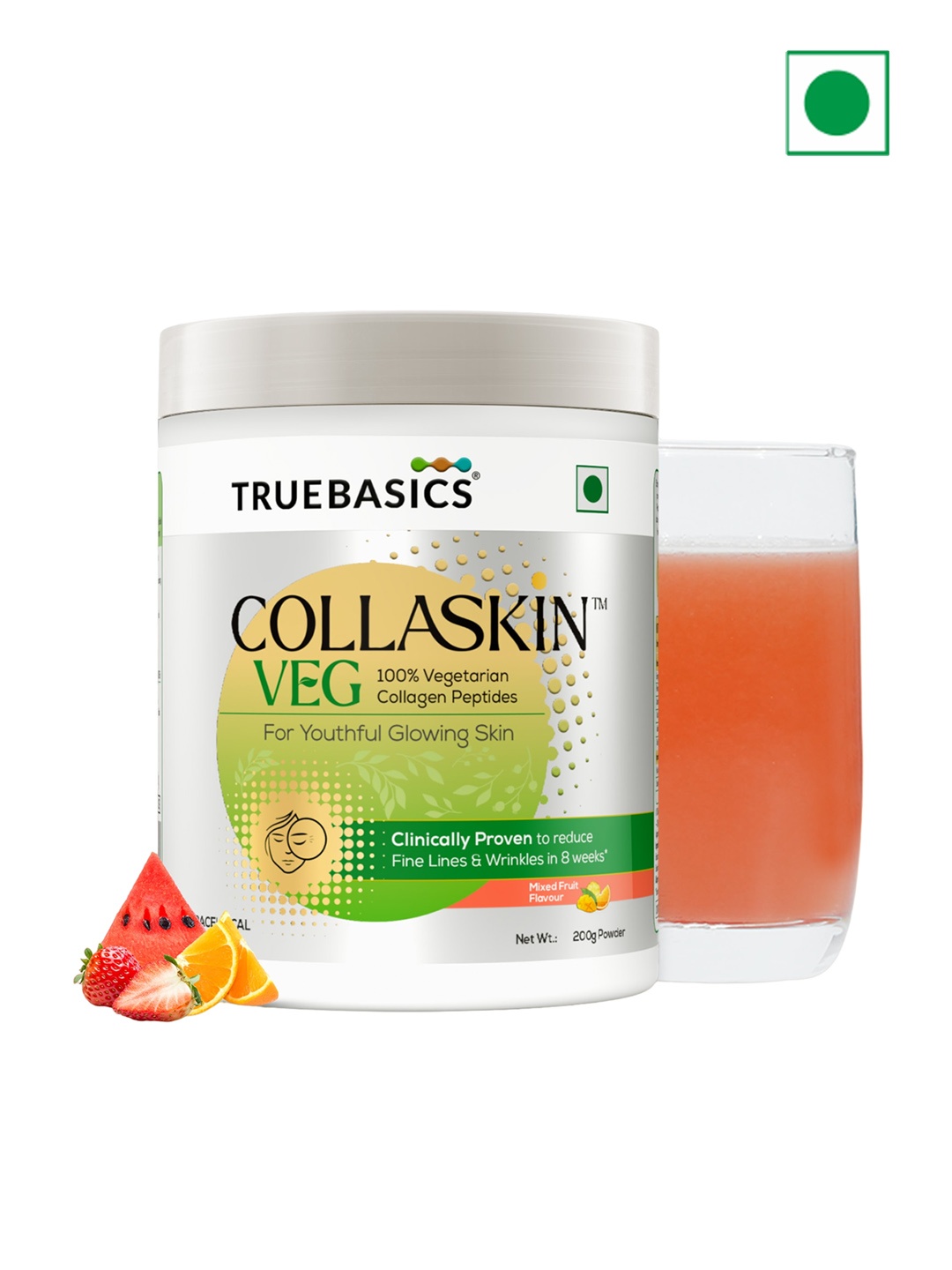 

TrueBasics Collaskin 100% Vegetarian Mixed Fruit Flavour Collagen Peptides Powder - 200 g, White