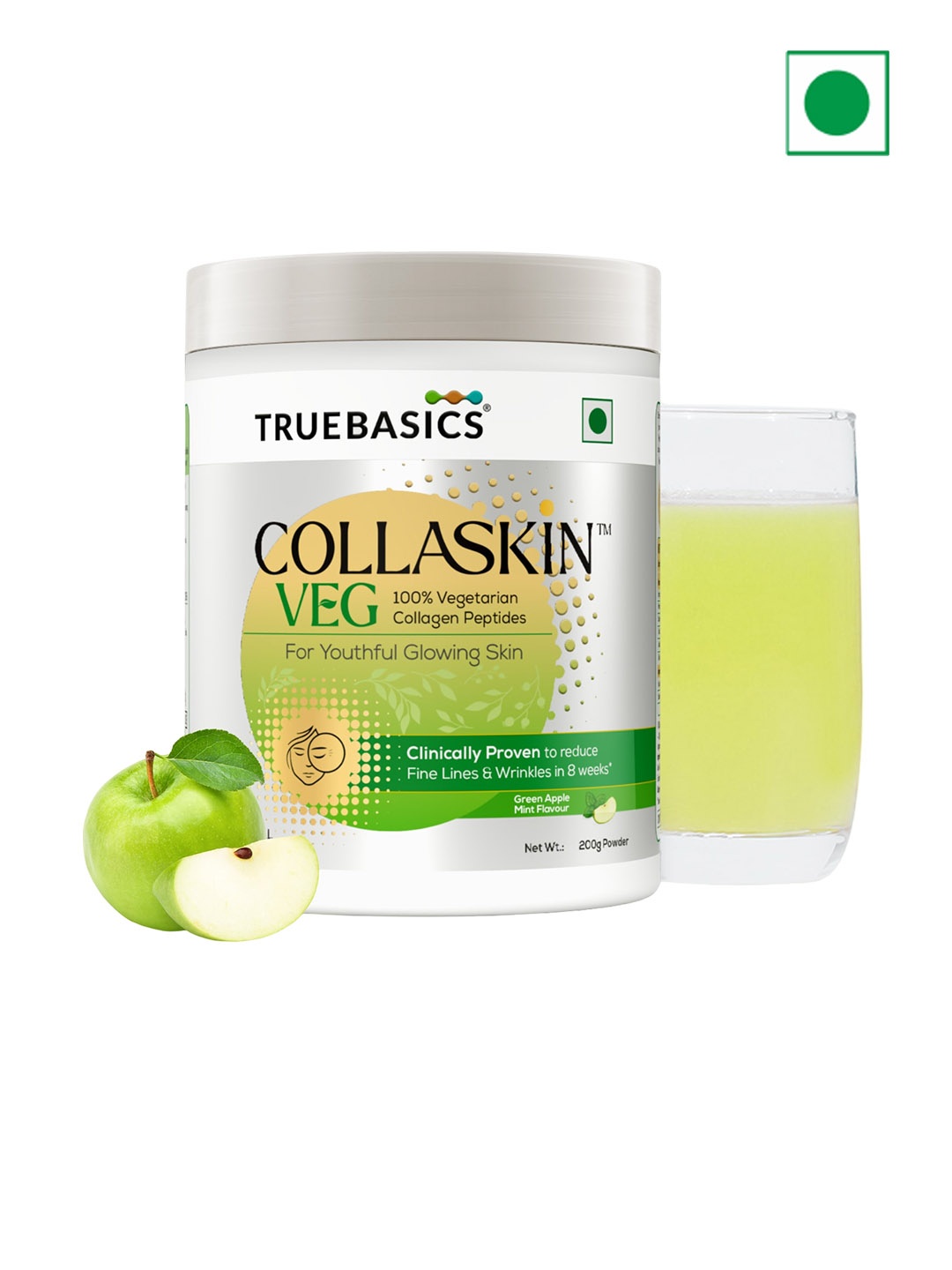 

TrueBasics Collaskin Green Apple Mint Flavour Marine Collagen Peptides Powder - 200 g