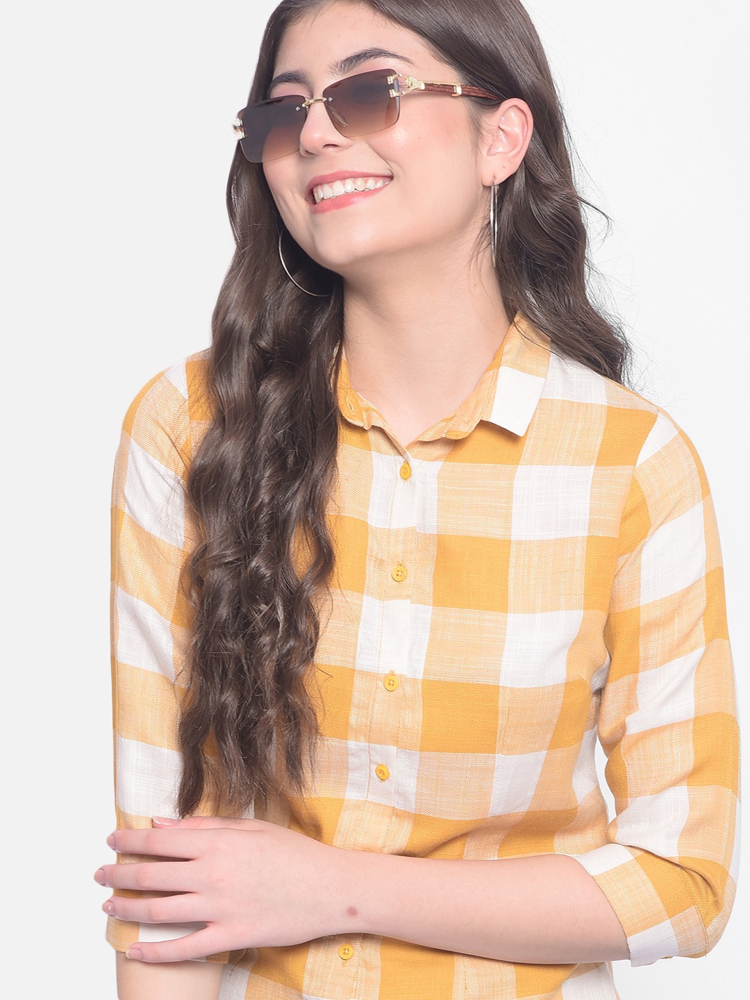 

Crimsoune Club Mustard Slim Fit Checked Casual Shirt