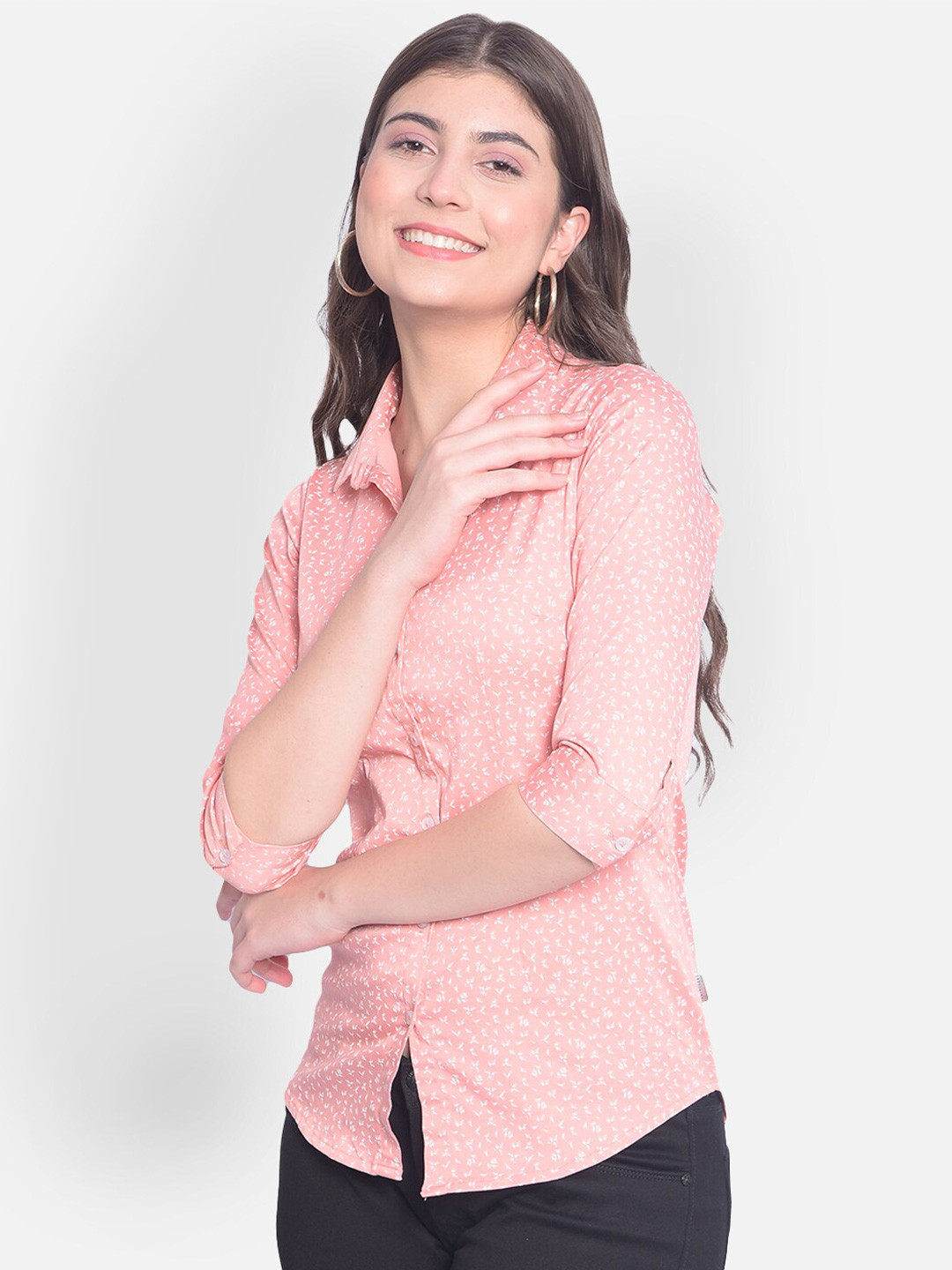 

Crimsoune Club Slim Fit Micro Ditsy Printed Casual Shirt, Peach