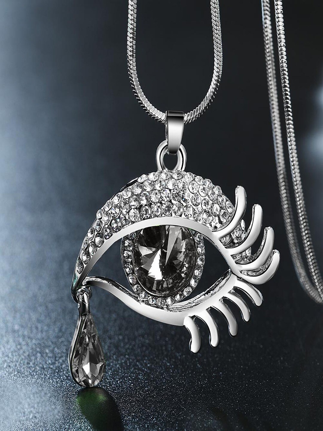 

UNIVERSITY TRENDZ Silver-Plated Stone-Studded Pendant With Chain
