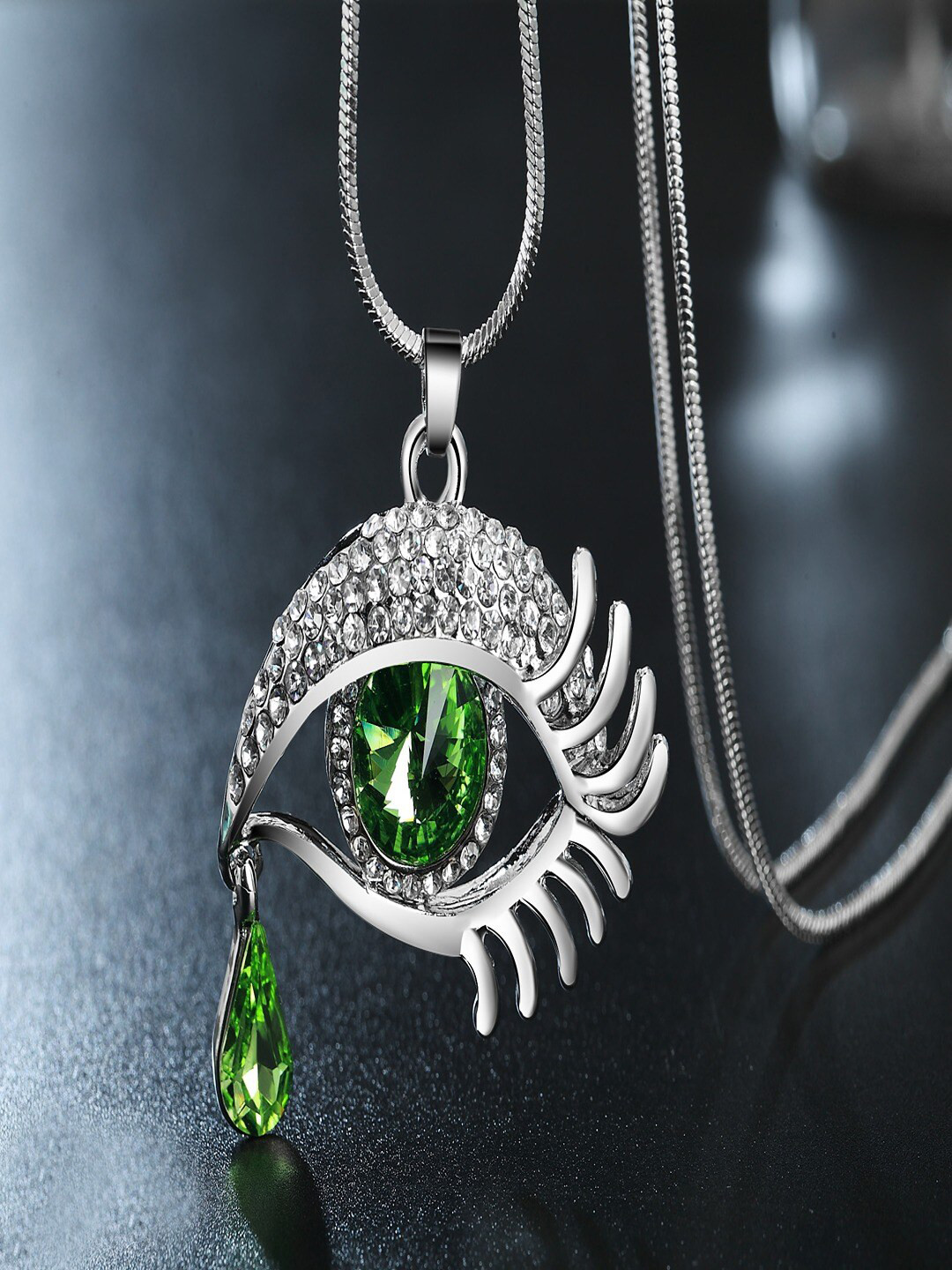 

UNIVERSITY TRENDZ Silver-Plated Crystal Studded Pendant With Chain