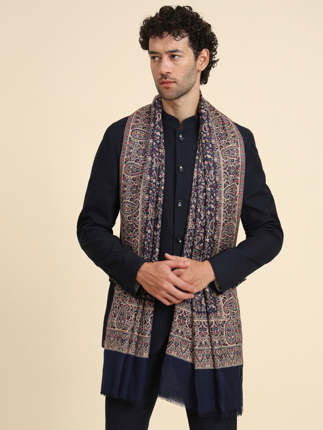 

Zamour Men Woven Design Stole, Blue