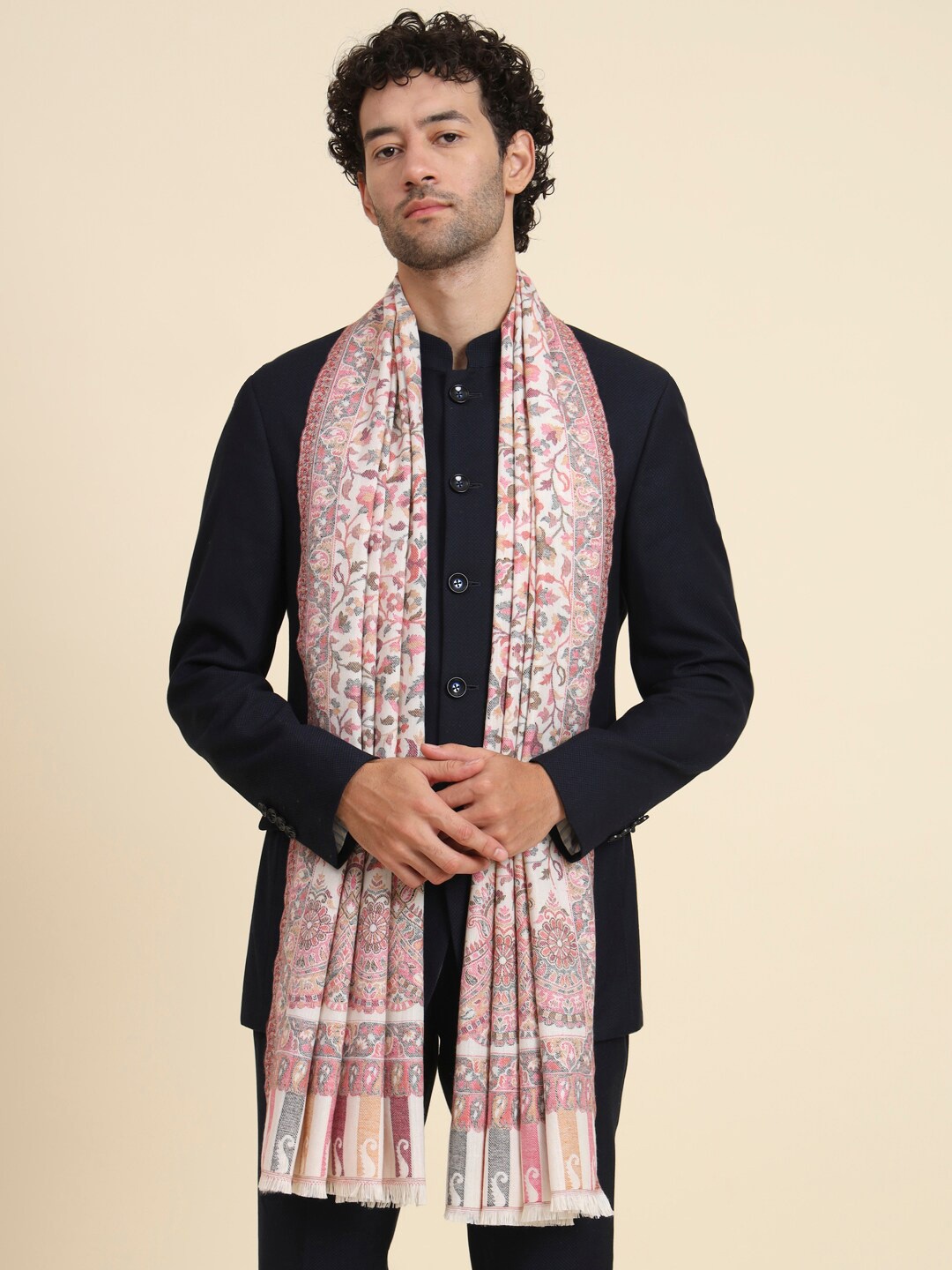 

Zamour Men Woven Design Stole, White