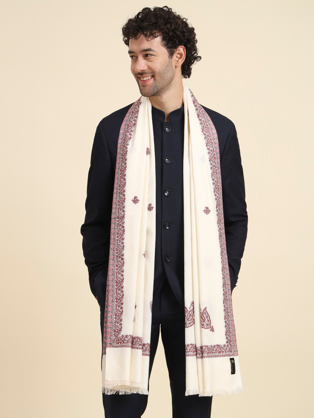 

Zamour Men Woven Design Stole, White