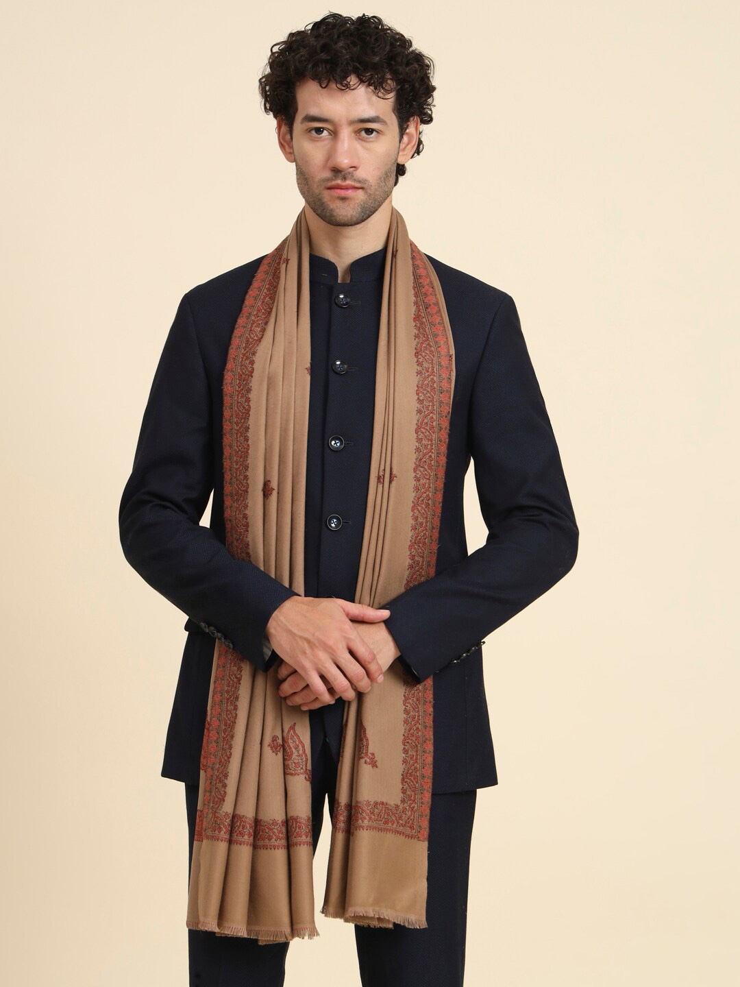 

Zamour Men Woven Design Stole, Brown