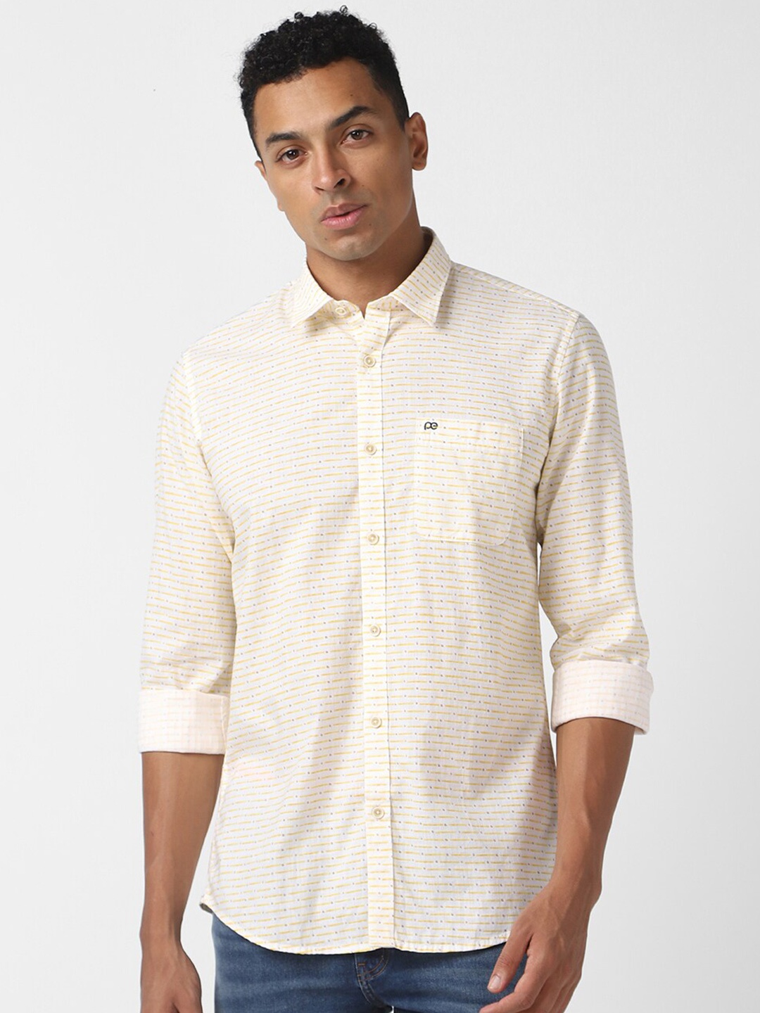 

Peter England Casuals Micro Ditsy Printed Slim Fit Pure Cotton Casual Shirt, Cream