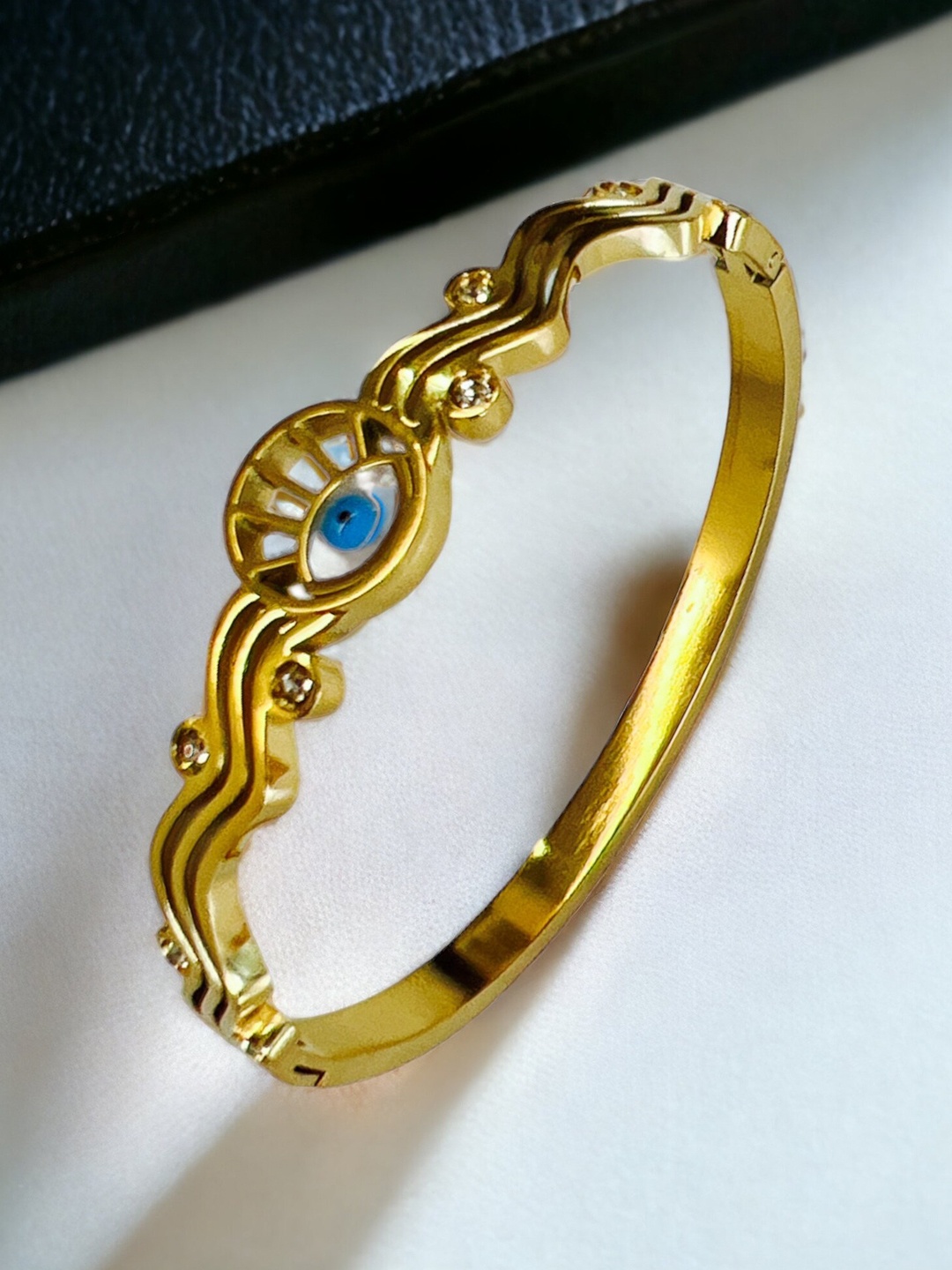 

MYKI Gold-Plated American Diamond Studded Evil Eye Stainless Steel Bangle-Style Bracelet
