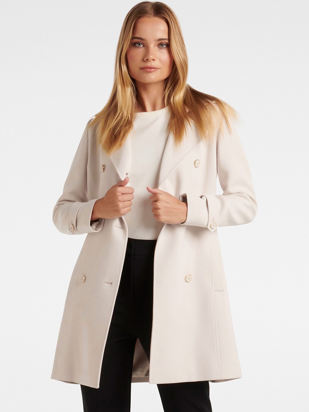 

Forever New Double-Breasted Longline Trench Mac Coat, White