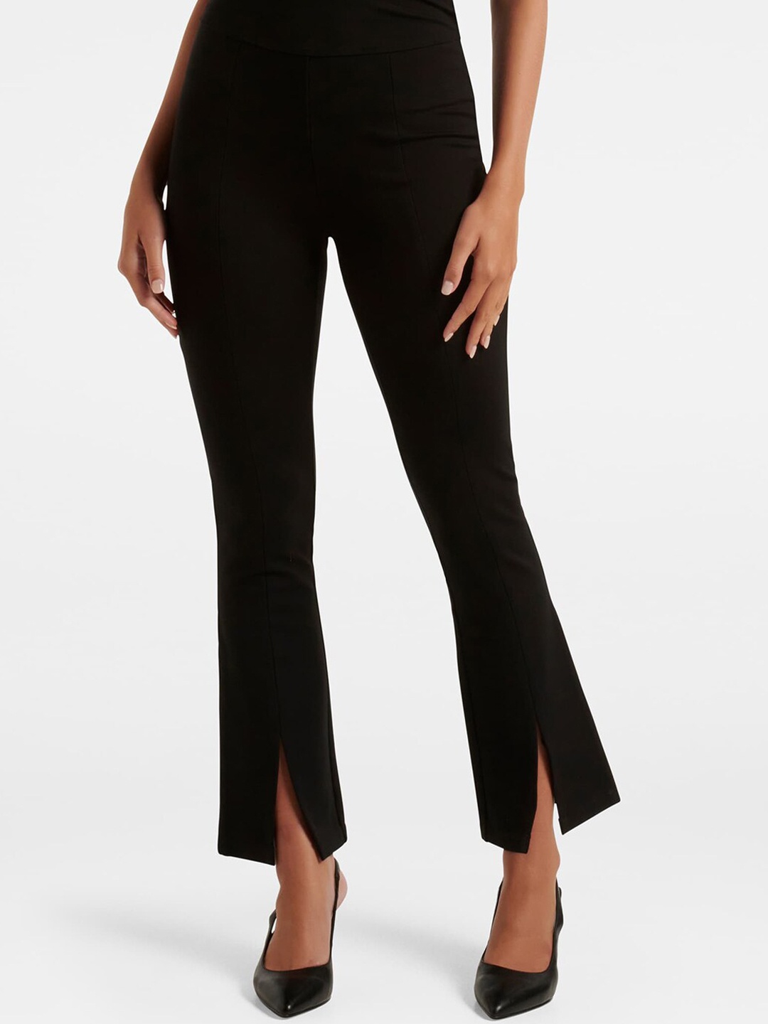 

Forever New Women Slim Fit High-Rise Bootcut Trousers, Black