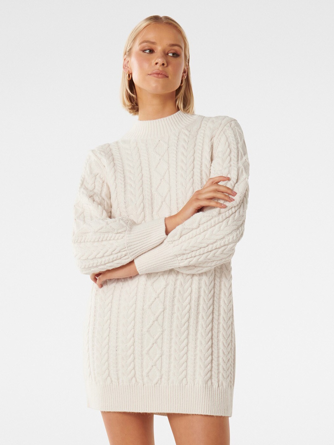 

Forever New Self Design Mock Neck Jumper Dress, White