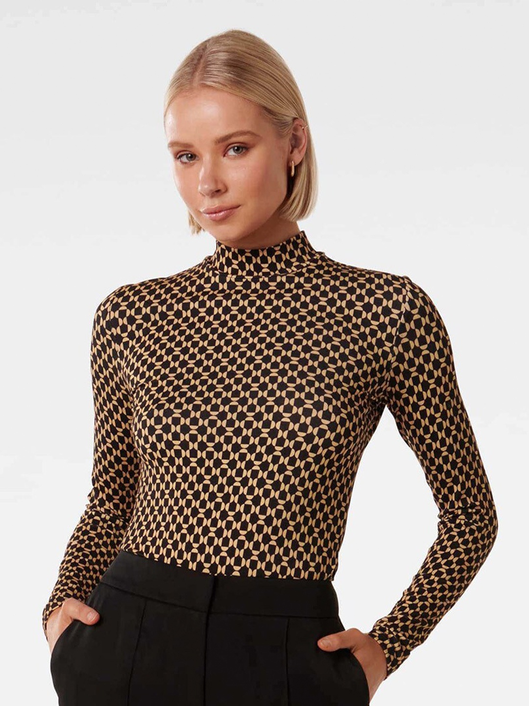 

Forever New Geometric Printed High Neck Top, Black