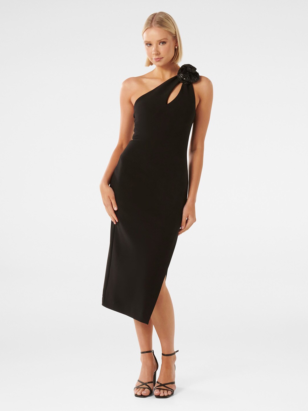

Forever New One Shoulder Corsage Detail Sheath Dress, Black