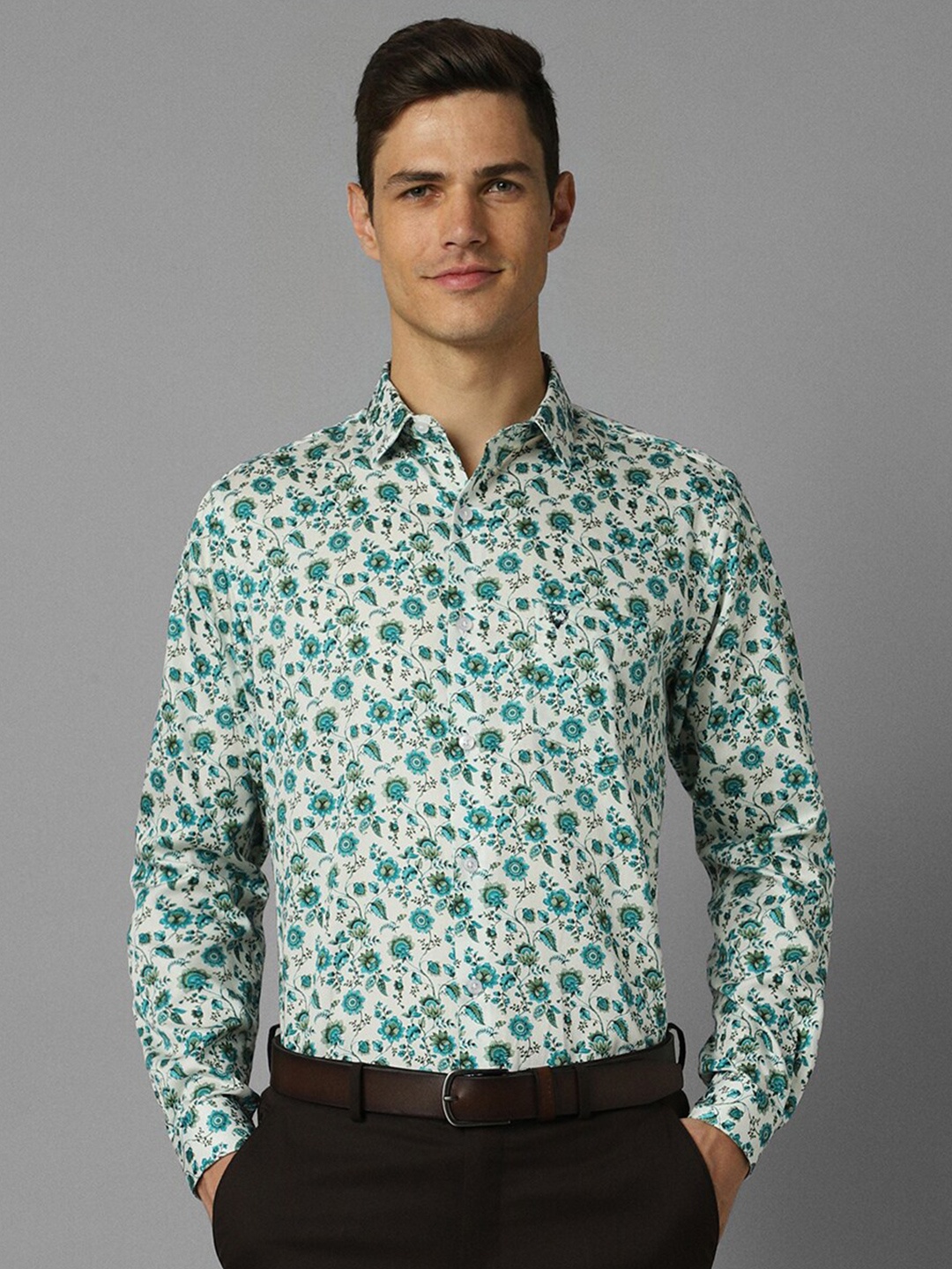 

Allen Solly Slim Fit Floral Printed Pure Cotton Formal Shirt, White