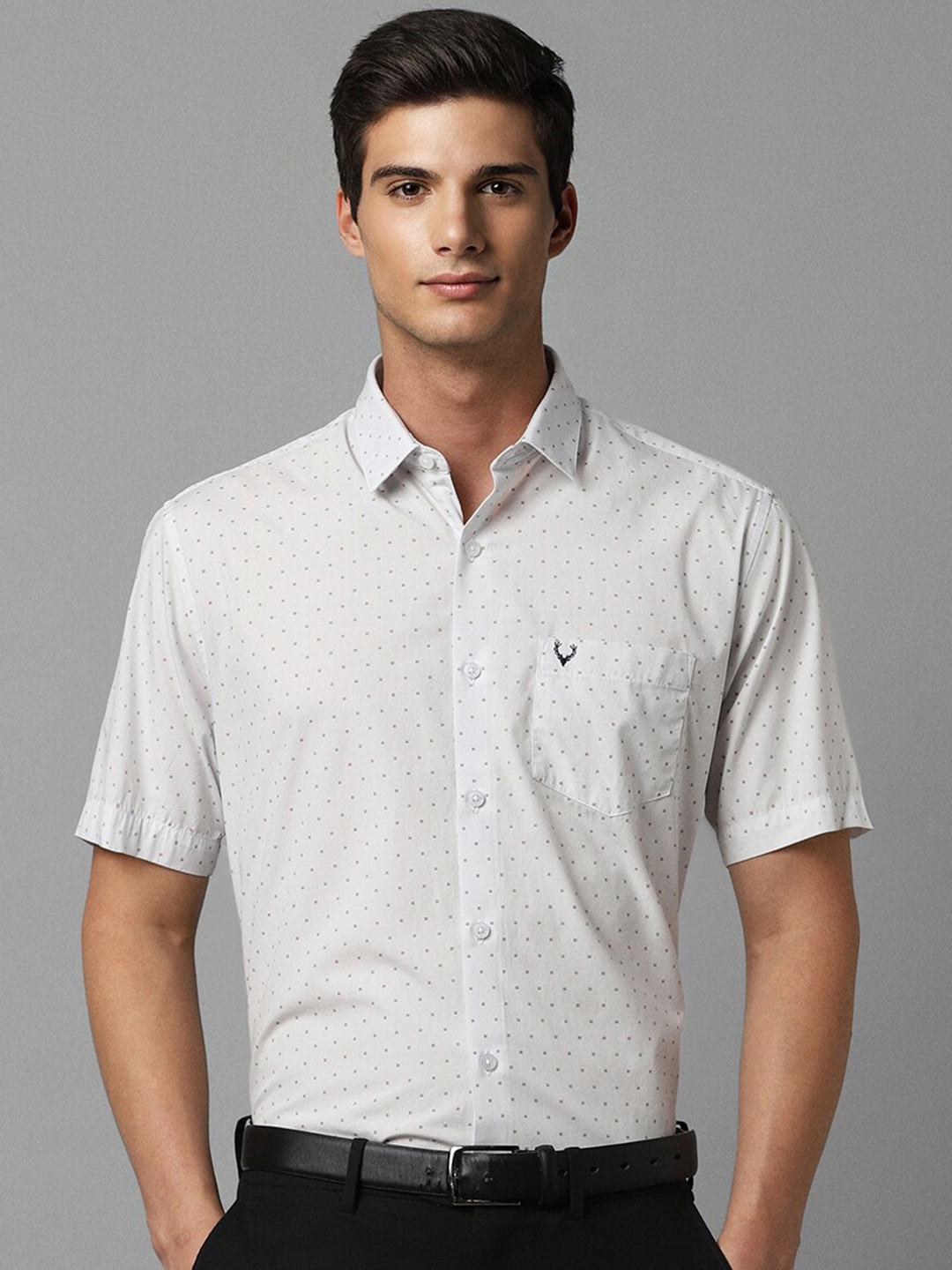

Allen Solly Slim Fit Micro Ditsy Printed Pure Cotton Formal Shirt, White