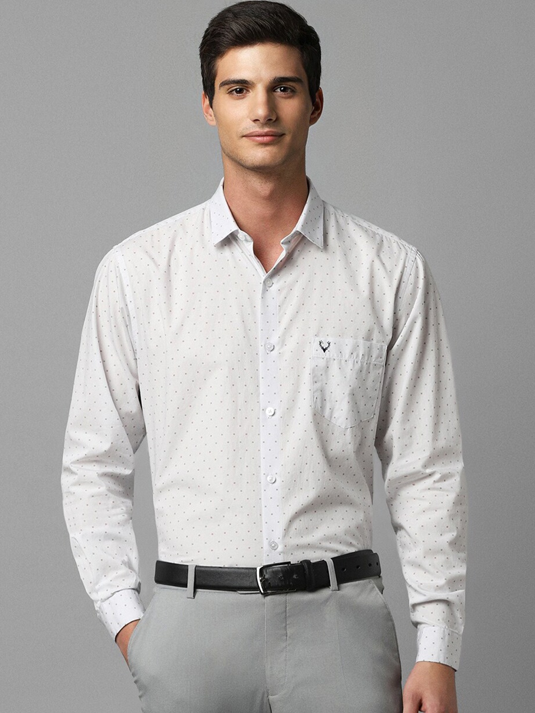 

Allen Solly Slim Fit Micro Ditsy Printed Pure Cotton Formal Shirt, White