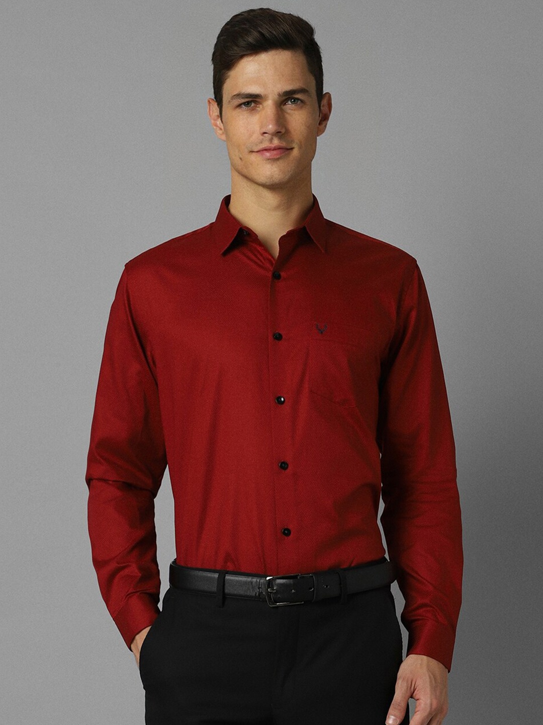 

Allen Solly Slim Fit Textured Pure Cotton Formal Shirt, Red