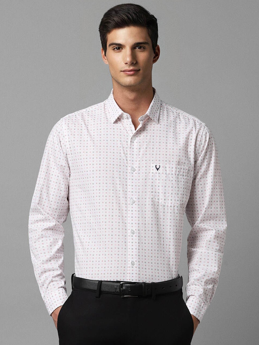 

Allen Solly Slim Fit Micro Ditsy Printed Spread Collar Cotton Formal Shirt, White