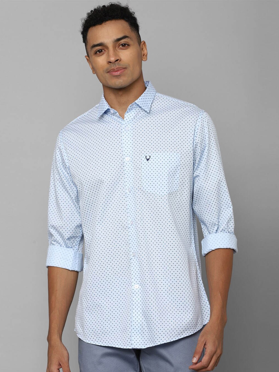 

Allen Solly Slim Fit Micro Ditsy Printed Spread Collar Cotton Casual Shirt, Blue