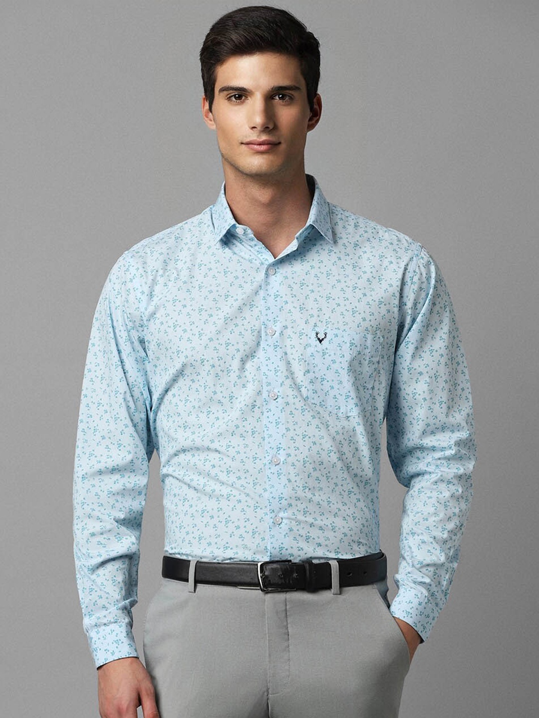 

Allen Solly Slim Fit Floral Printed Spread Collar Cotton Formal Shirt, Blue