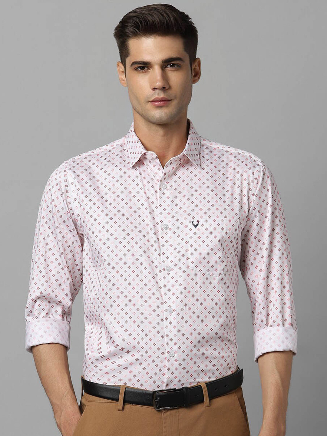 

Allen Solly Slim Fit Geometric Printed Spread Collar Pure Cotton Formal Shirt, White
