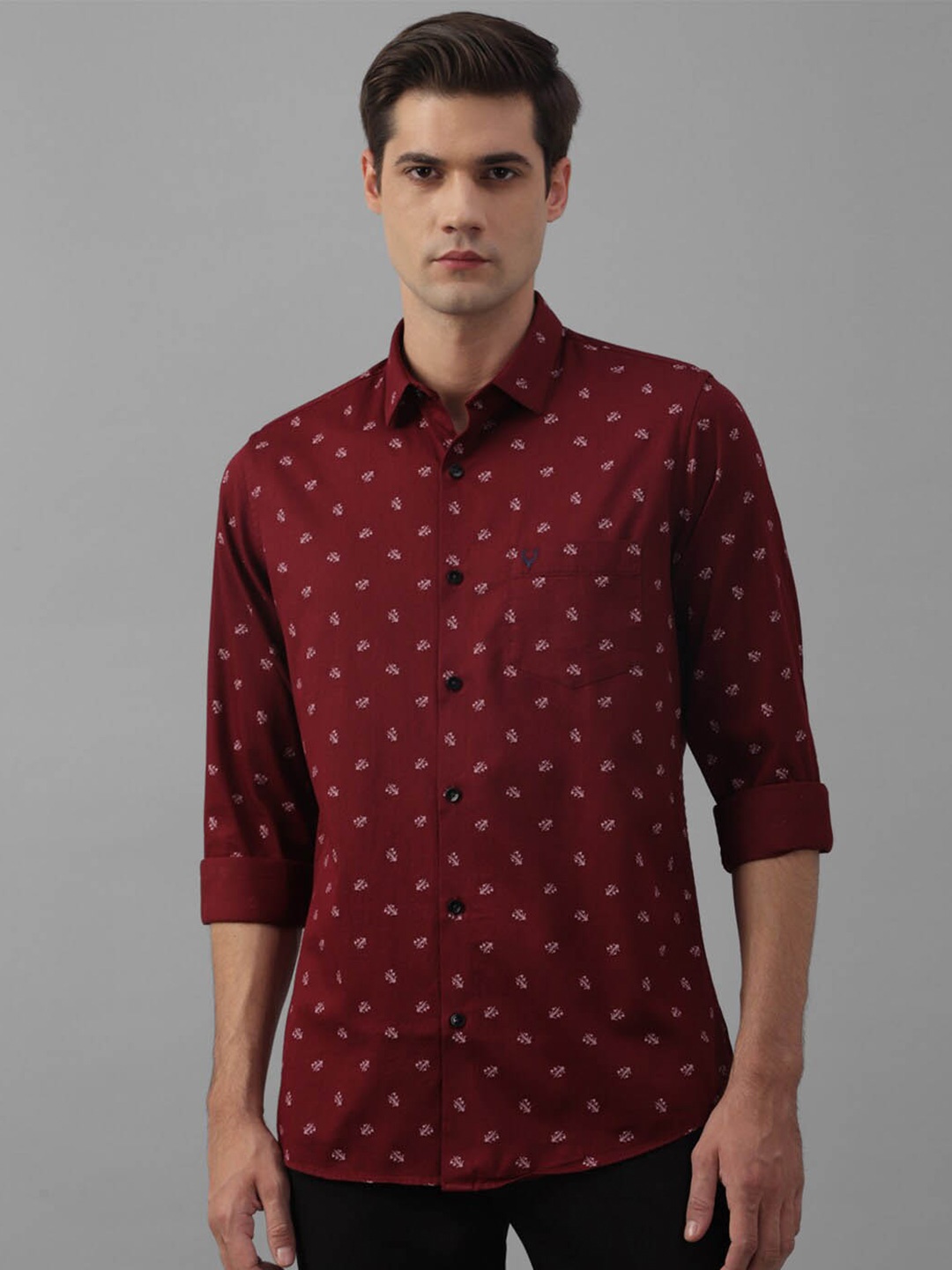

Allen Solly Slim Fit Floral Printed Spread Collar Pure Cotton Casual Shirt, Maroon