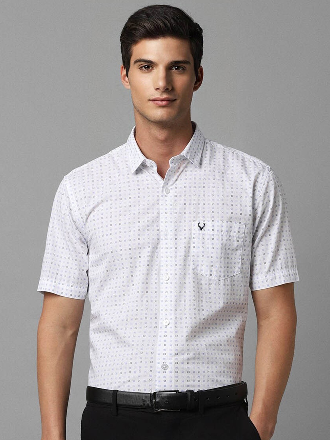 

Allen Solly Slim Fit Micro Disty Printed Pure Cotton Formal Shirt, White